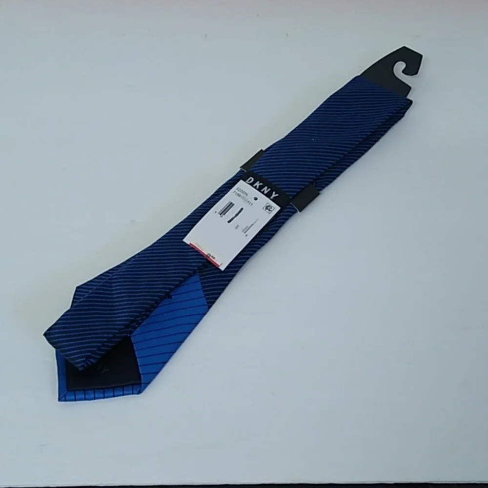 DKNY striped black and  bright blue tie - Picture 4 of 5